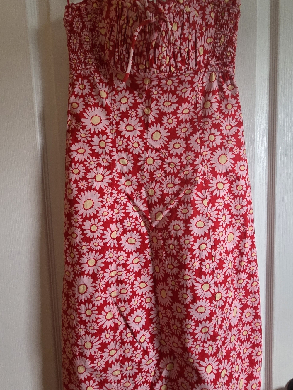 Free People Red Pink Daisy-Print Midi Dress